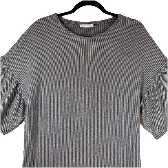 Zara Trafaluc Womens T-Shirt Dress Size Small Black White Striped Flutter Sleeve - Picture 7 of 12